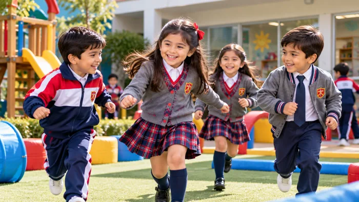 Niños corriendo y jugando en el patio durante el recreo